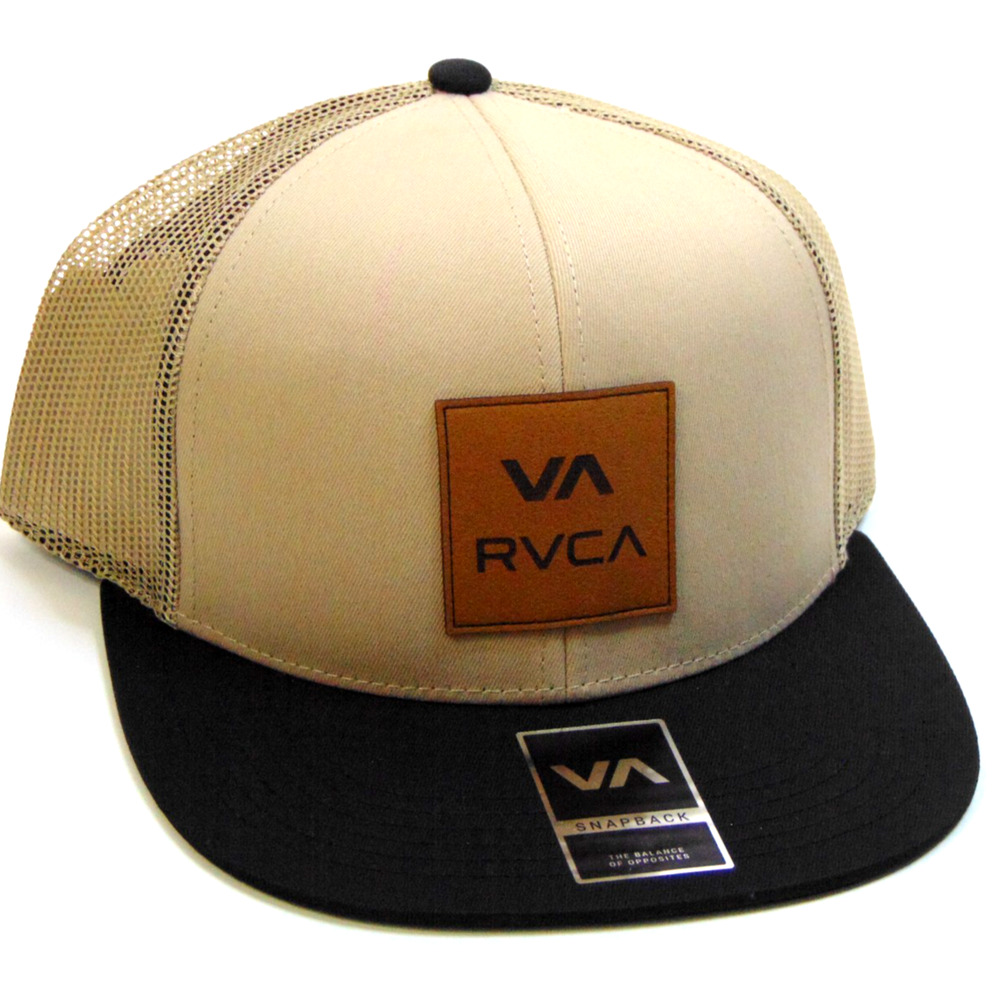 RVCA VA Snapback Hat Tan Black Mesh Flat Brim Adjustable OSFA New